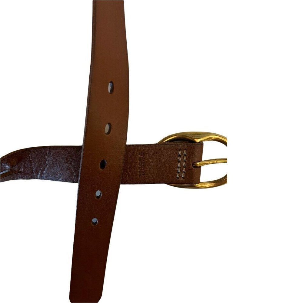 Fossil Genuine Leather Belt Womens Brown GOLD Buckle Braided 5 Hole 37x 1.25 - Picture 4 of 6